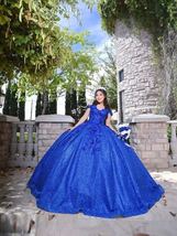 Bling Sequin Sweet 16 Quinceanera Dresses with 3D Applique Royal Blue Beads Cors - £197.62 GBP