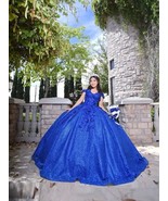 Bling Sequin Sweet 16 Quinceanera Dresses with 3D Applique Royal Blue Be... - $248.00