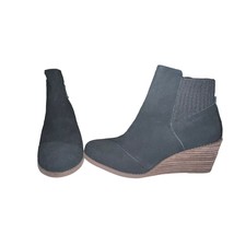 Toms Sadie Wedge Ankle Boots, Women&#39;s Size 9.5 Suede Leather Black Side Zip - $312.66 MXN