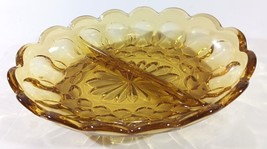 Vintage AMBER THUMBPRINT DIVIDED RELISH DISH Indiana Glass Oval Mid Cent... - $18.80