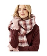 Charlie Paige Red Pink White Fringe Scarf Soft Warm 100% Polyester NEW Tags - $24.93 CAD