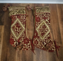 2 Bella Rose Victorian Christmas Stockings Red Velvet Gold Tassels EUC - $24.75