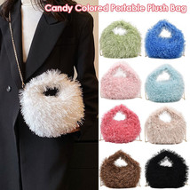Mini Faux Fur Handbag Chain Small Fluffy Zip Shoulder Bag Y2K Candy Color Women - £11.52 GBP