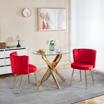 Mid-Century Glass Top Dining Set 4-6 People, Metal Leg Pedestal Table - $440.99