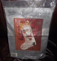 Vintage 1991 Counted Cross Stitch Merry Christmas Santa 12&quot; X 17&quot; Stocking 50591 - £52.65 GBP