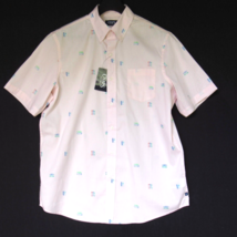 Chaps Men&#39;s Short Sleeve Shirt Surfboard Print Cotton Baby Pink Size Large - £18.76 GBP