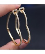 Vintage Hollow Big Heart Hoop Earrings Pave White Cubic Zircon Gold colo... - £17.54 GBP