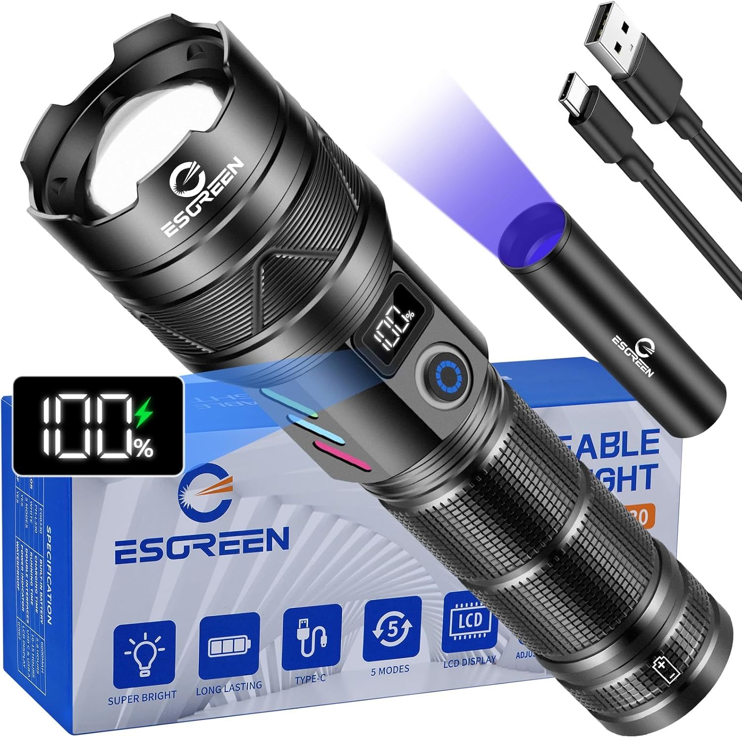 Rechargeable Flashlights 1000000 High Lumens, Long Range 5000ft, Super B... - £44.29 GBP