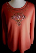JOSEPH A BLOUSE XL LIGHT RED EMBROIDERED BEADED 3/4 SLEEVE STRETCH  - £7.78 GBP