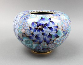 Vintage Chinese Cloisonné Blue Chrysanthemum Floral Enamel Vase - £201.50 GBP