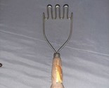 Vintage Potato Masher Chipped Worn Yellow Painted Wood Handle Zig Zag Bl... - $15.00