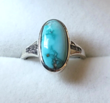 Sierra Nevada Turquoise /Zircon Ring in Platinum Over Sterling Silver, Size 5.75 - £35.92 GBP