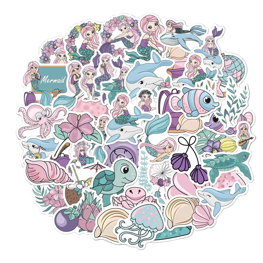Play 10/30/50PCS Cute pink purple mermaid underwater animal Sticker Bike Travel  - £15.69 GBP