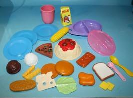 Pretend Play Fake Food 25 Pieces Toy Kitchen Dishes Spoons Pizza Pasta Groceries - £8.76 GBP