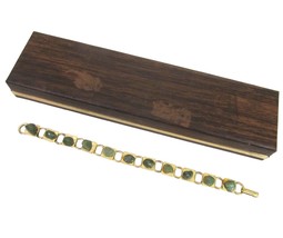 Vintage Jade  Semi Precious Stone Gold Link Bracelet 7&quot; 1960&#39;s Tumbled Rock - £14.17 GBP