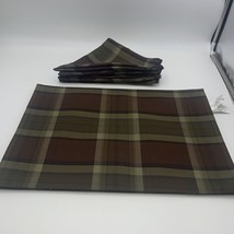 Plaid Cloth Placemat Set of 4 Rustic Plaid Green Brown and 6 Matching Napkins ￼ - £55.34 GBP