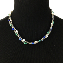 DYED PEARL &amp; seed bead multistrand necklace - green blue black w/ magnetic clasp - £17.58 GBP