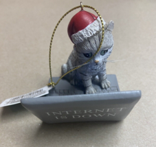 Kurt Adler Lap Top Cat Ornament Grey Tabby Internet is Down NWT Computer - £11.36 GBP