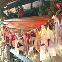 Holiday Rag Garland Home Decor Christmas Lighted Strings Lights 3 ft Tree - £13.33 GBP