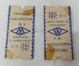 FW Woolworth Co Stores Weight Ticket Fortune 1939 Set of 2 - £14.90 GBP
