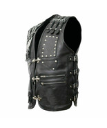 Mens Leather Waistcoat / Biker Vest Braided Fish Hook Buckle Motorcycle ... - £89.85 GBP