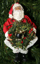 Vintage Kurt S. Adler FabrichÉ Santa Holding Wreath Christmas Ornament - £12.82 GBP