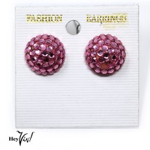 Vintage 1980s Pink Crystal Button Earrings on Card New/Old Store Stock -... - £11.21 GBP