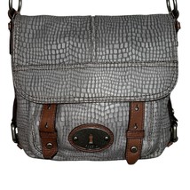 Fossil Maddox Crossbody Gray Brown Snakeskin Leather Messenger Saddle Ba... - $55.00
