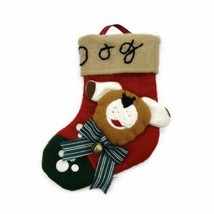 Fleece Brown Puppy Dog Stocking w/ Jingle Bell Bow Christmas Pet Decor - £14.70 GBP