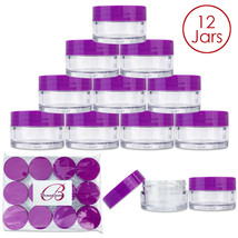 Beauticom (12 Pcs) 20G/20Ml Round Clear Plastic Refill Jars With Purple ... - £14.15 GBP
