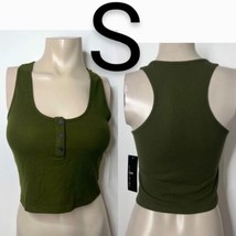 Green Thermal Ribbed Front Button Detail Stretchy Racerback Crop Top~Size S - $18.46
