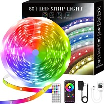 80ft LED Strip Lights Smart RGB Led Lights Strip w App Control Remote 1 Roll NEW - £21.40 GBP