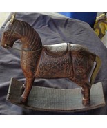 Fabulous Solid Wood Hand Sculpted Rocking Horse Statue – Brass Accents &amp;... - $98.99