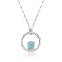 Sterling Silver Prong Oval Larimar open Circle Necklace W/chain - £56.46 GBP