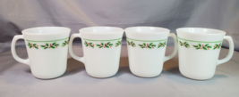 Corning Holly Days Milk Glass Christmas Mugs Cups Corelle Set of 4 Black... - $14.36