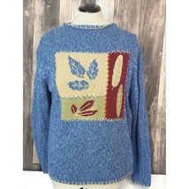 Celina Yang Designs Sweater Womens Size Large L Blue Autumn Leaves Knit - £11.79 GBP