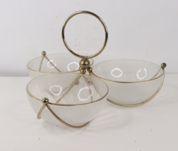 Vtg 70s Mid Century Modern MCM Frosted Glass Brass Ring Condiment Holder... - $1,113.26 MXN