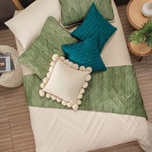 Green And Beige Color Ultra Slim Reversible Comforter Set 3 Pcs Full Size - £77.39 GBP