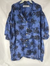 Hawaiian Blue &amp; Black  Presence Large Polyester Men’s Floral  Soft Button Shirt￼ - £10.38 GBP