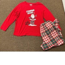 Womens Pajamas Christmas Santa Coming Soon Red Plaid 2 pc Plus Top Pants... - $34.65