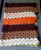 Vtg AFGHAN BLANKET Throw Crochet Handmade Brown Green Orange Circles 66 x 53 - £34.00 GBP