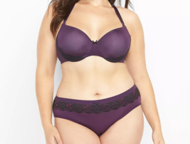 Lane Bryant Cacique Silky No Show Hipster Panties Purple Lacy Plus 26/28 4X Ne W - $17.33