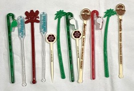 12 Plastic Tiki Swizzle Sticks Palm Trees Whistle Waiohai Seahorse Maui ... - $24.70