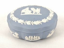 Wedgwood England Jasperware Blue Round Trinket Box 5&quot; Covered Dresser Box - £9.36 GBP