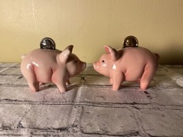 CLAY ART SALT &amp; PEPPER Shaker set  Piggy Bank Pink Pig w/ coins Vintage - $16.98