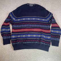 Club Room Mens Fair Isle Sweater Navy Blue Size XL Pullover Crewneck 100% Cotton - £15.70 GBP