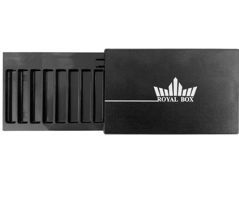 Royal Box Black 8 Compartment Snuff Box w/ Built in 3” Metal Straw Clean Elegant Item image 2