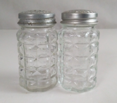 Vintage Anchor Hocking Clear Cut Glass Waffle Pattern Salt &amp; Pepper Shakers - $11.63