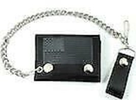 BLACK &amp; GREY AMERICAN FLAG  TRIFOLD BIKER WALLET W CHAIN mens LEATHER #6... - $15.15