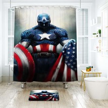 Captain America The Heroes Shower Curtain Bath Mat Bathroom Waterproof Decorativ - £18.49 GBP+